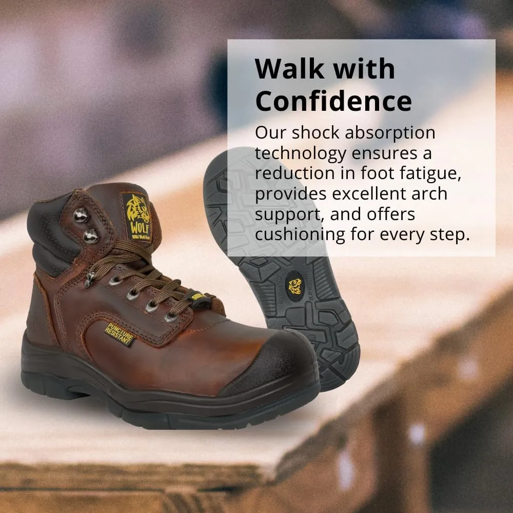 WOLF Work Boot | 100% Genuine Upper Leather | Oil, Heat, Chemical, Impact, Puncture, Abrasion Resistant | Electrical Hazards | Non-Slip Rubber Sole | Steel Toe | Padded Collar | Construction | Industrial PPE