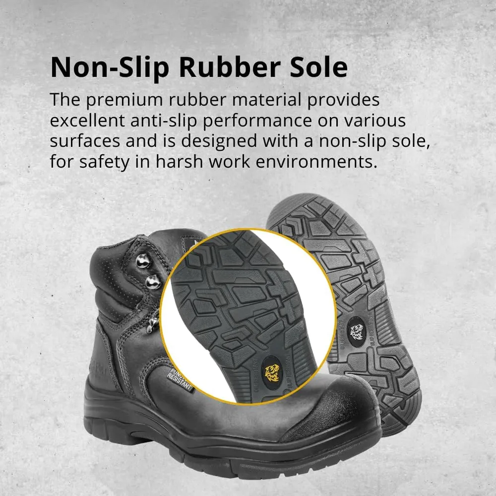 WOLF Work Boot | 100% Genuine Upper Leather | Oil, Heat, Chemical, Impact, Puncture, Abrasion Resistant | Electrical Hazards | Non-Slip Rubber Sole | Steel Toe | Padded Collar | Construction | Industrial PPE