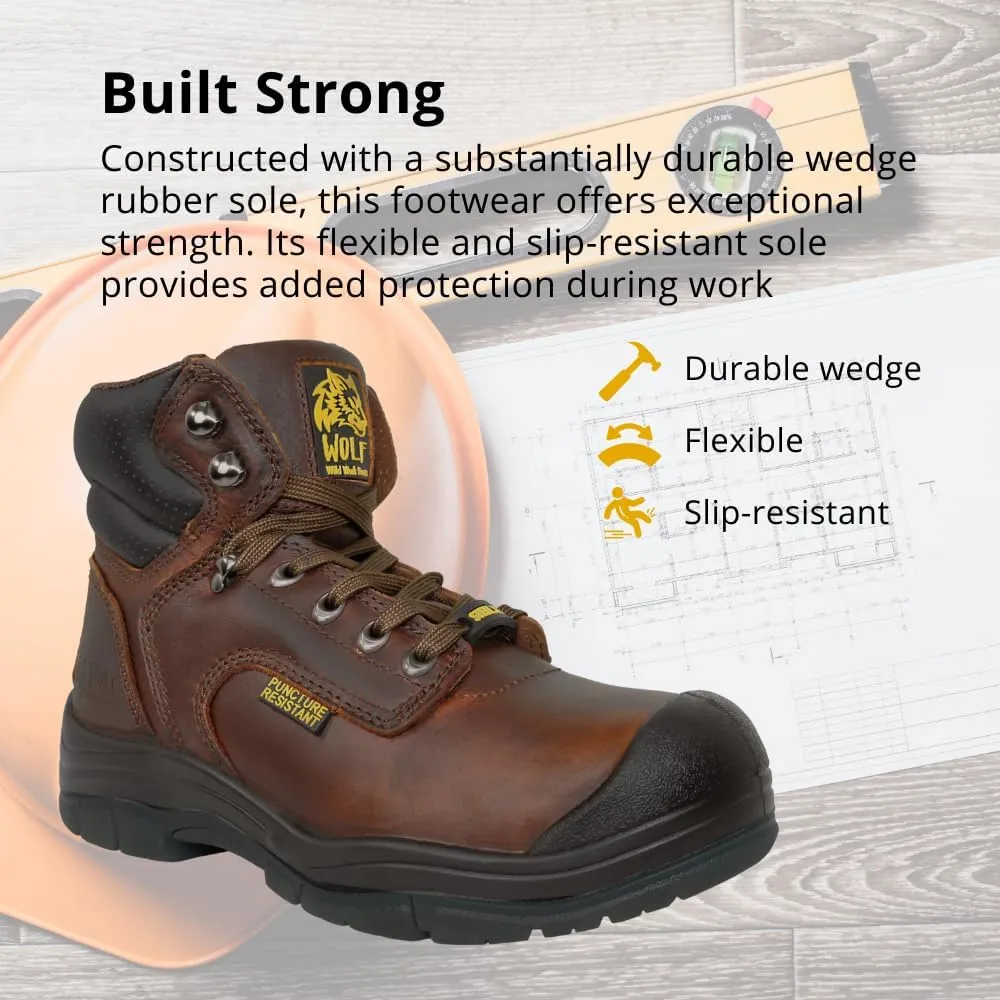 WOLF Work Boot | 100% Genuine Upper Leather | Oil, Heat, Chemical, Impact, Puncture, Abrasion Resistant | Electrical Hazards | Non-Slip Rubber Sole | Steel Toe | Padded Collar | Construction | Industrial PPE