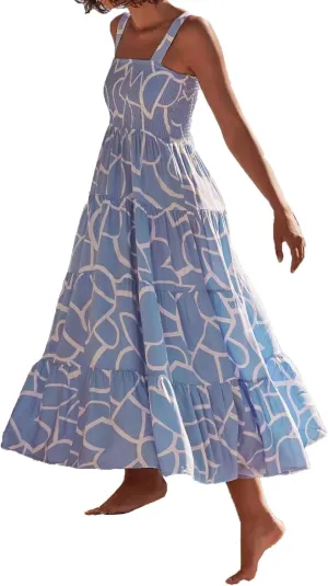 Women 2024 Summer Floral Print Boho Dress Spaghetti Straps Ruffle A Line Beach Long Maxi Dress