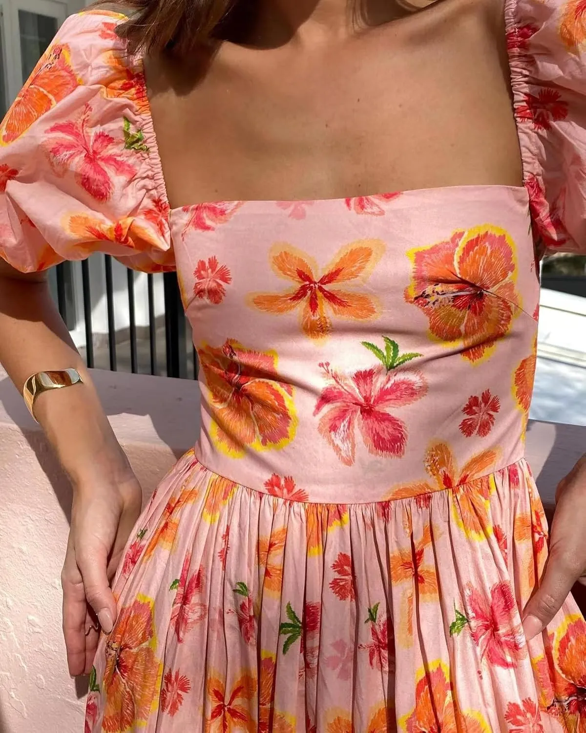 Women 2024 Summer Floral Print Boho Dress Spaghetti Straps Ruffle A Line Beach Long Maxi Dress