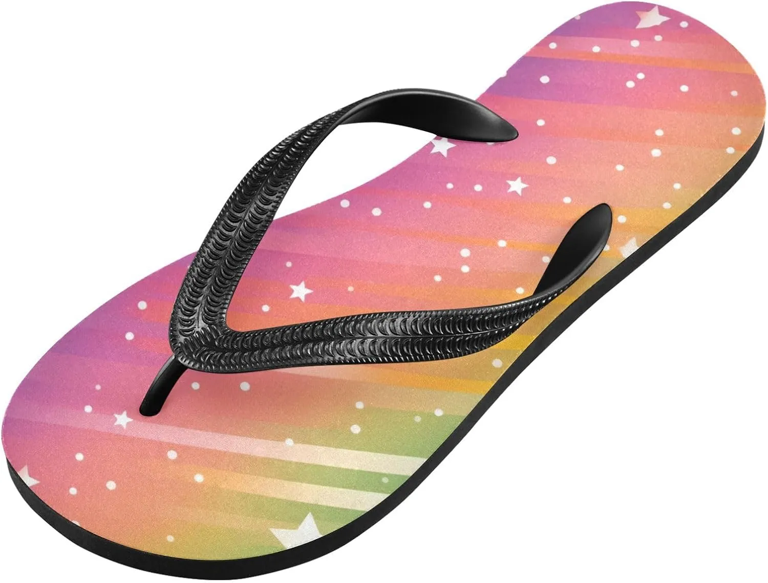Women Beach Summer Casual Flip Flop Rainbow Stripe StarQuick Dry Sandals Slipper for Men 214A4622