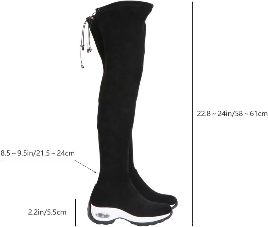 Women Boots Overknees, Winter Suede Long Shaft Boots Knee High Lace Up Boots with Zipper, Lightweight Sneakers Cushioning Sports Winter Boots, 230mm