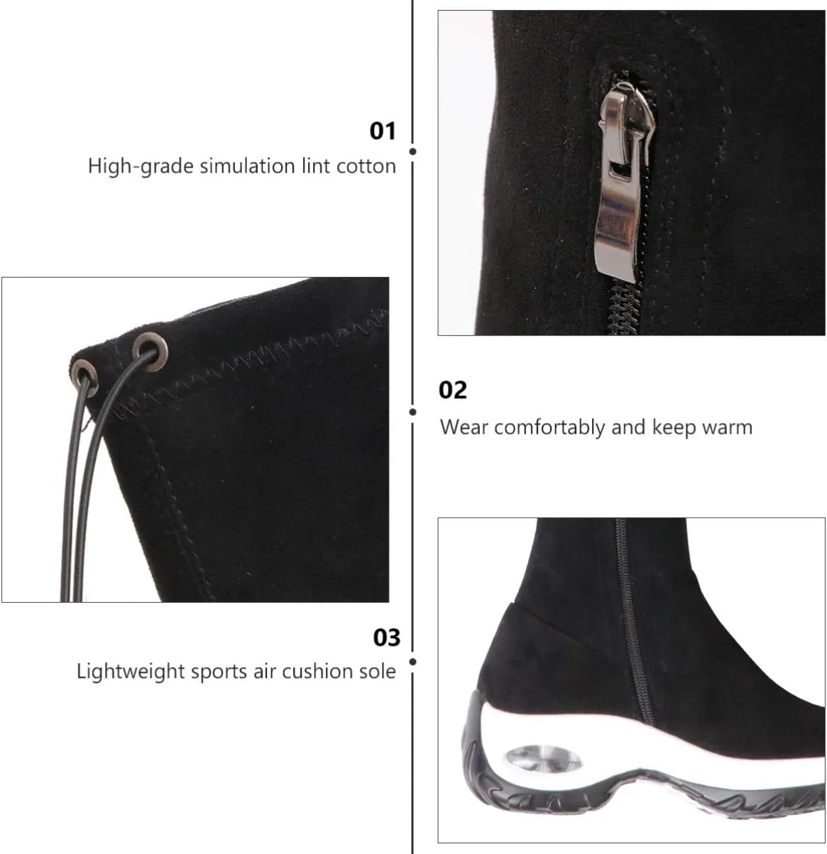 Women Boots Overknees, Winter Suede Long Shaft Boots Knee High Lace Up Boots with Zipper, Lightweight Sneakers Cushioning Sports Winter Boots, 230mm