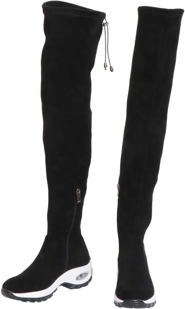 Women Boots Overknees, Winter Suede Long Shaft Boots Knee High Lace Up Boots with Zipper, Lightweight Sneakers Cushioning Sports Winter Boots, 230mm
