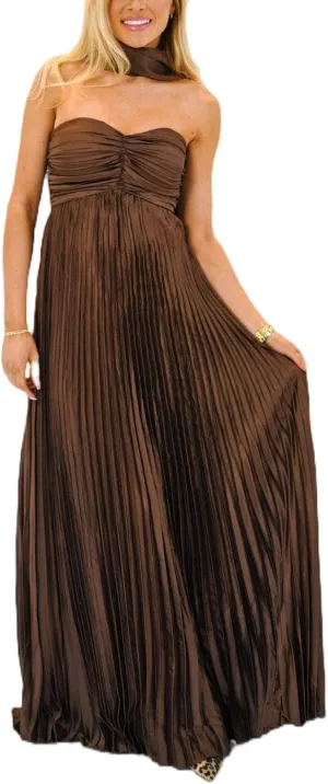 Women Formal Neck Scarf Dress Y2k Strapless Cocktail Prom Maxi Tube Dress Floral Pleated Bodycon Long Silk Dresses