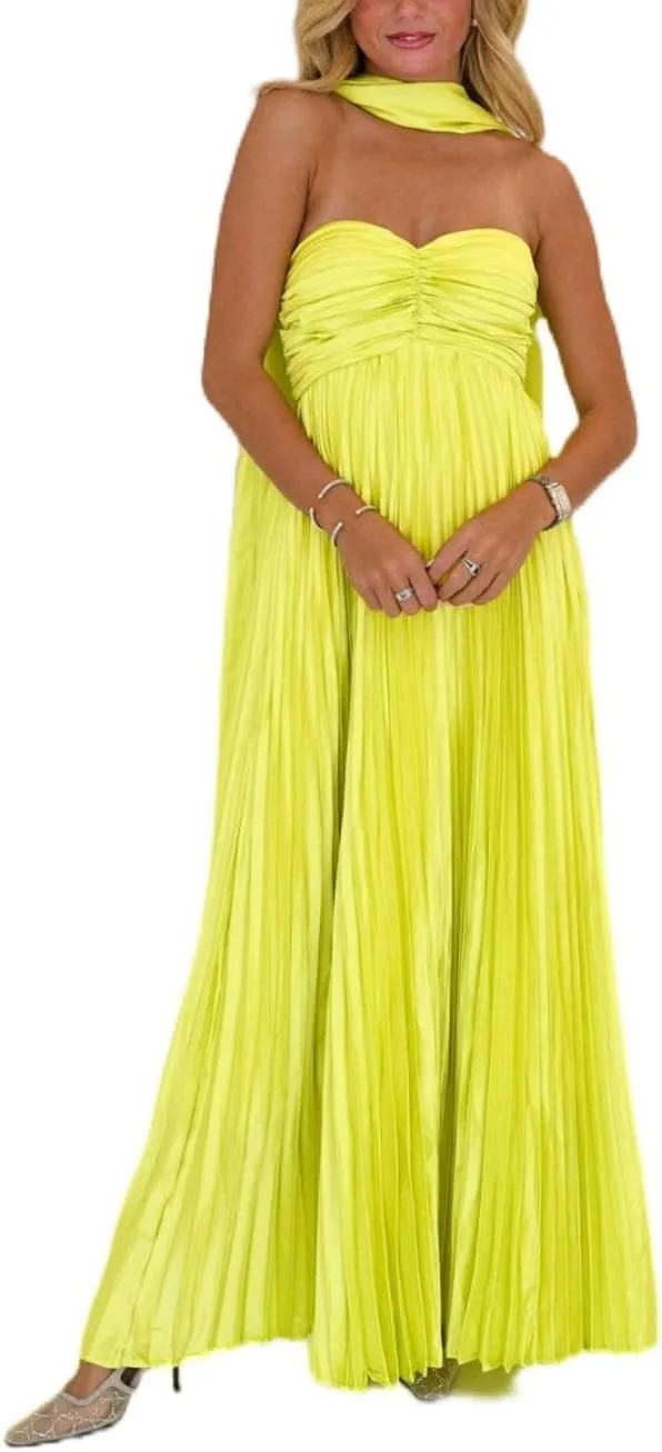 Women Formal Neck Scarf Dress Y2k Strapless Cocktail Prom Maxi Tube Dress Floral Pleated Bodycon Long Silk Dresses