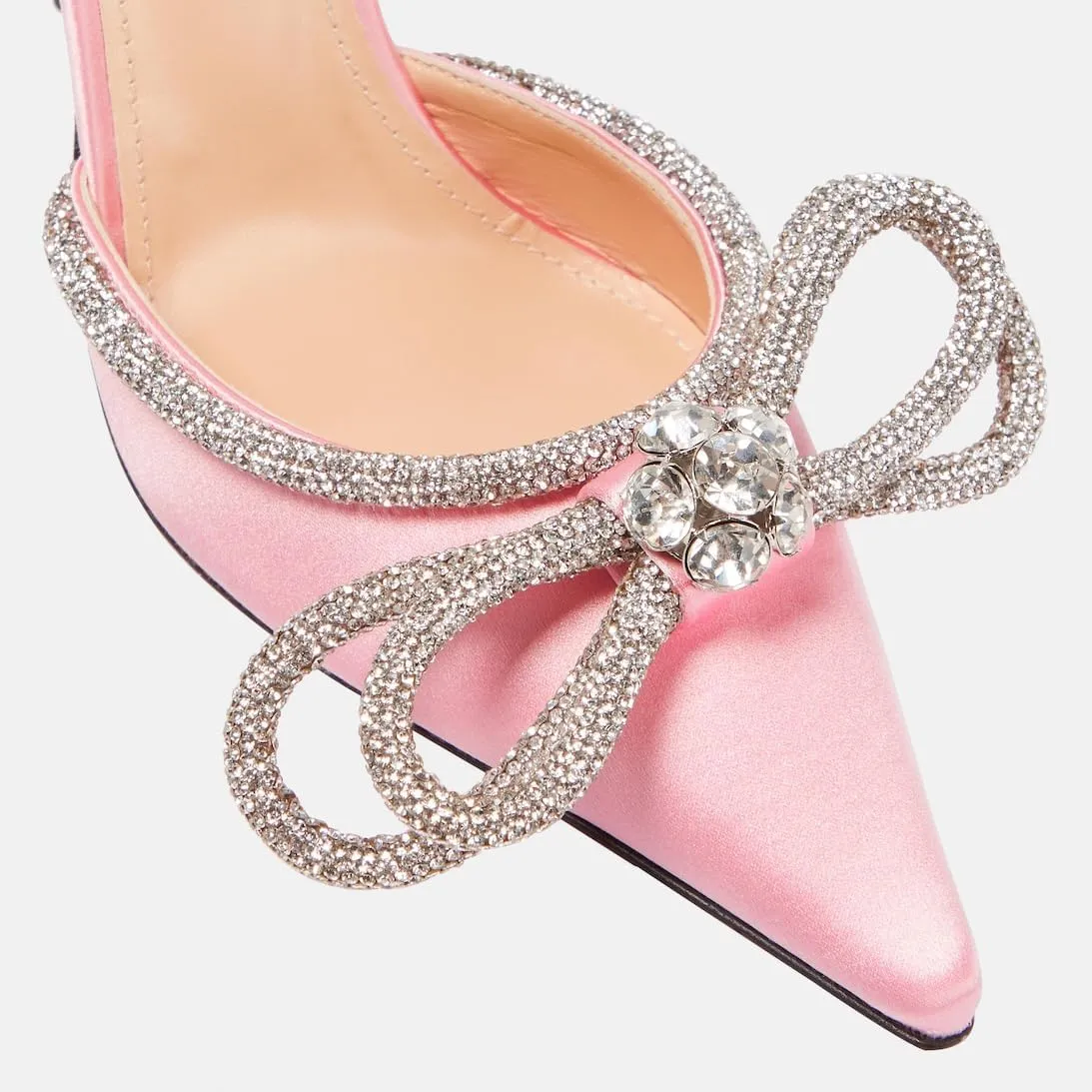 Women High Heeled Sandals Rhinestone Bow Heels Crystal Ankle Strap Stiletto Heeled Pumps Pointed Toe Satin for Bridal Wedding Dress Party Shoes