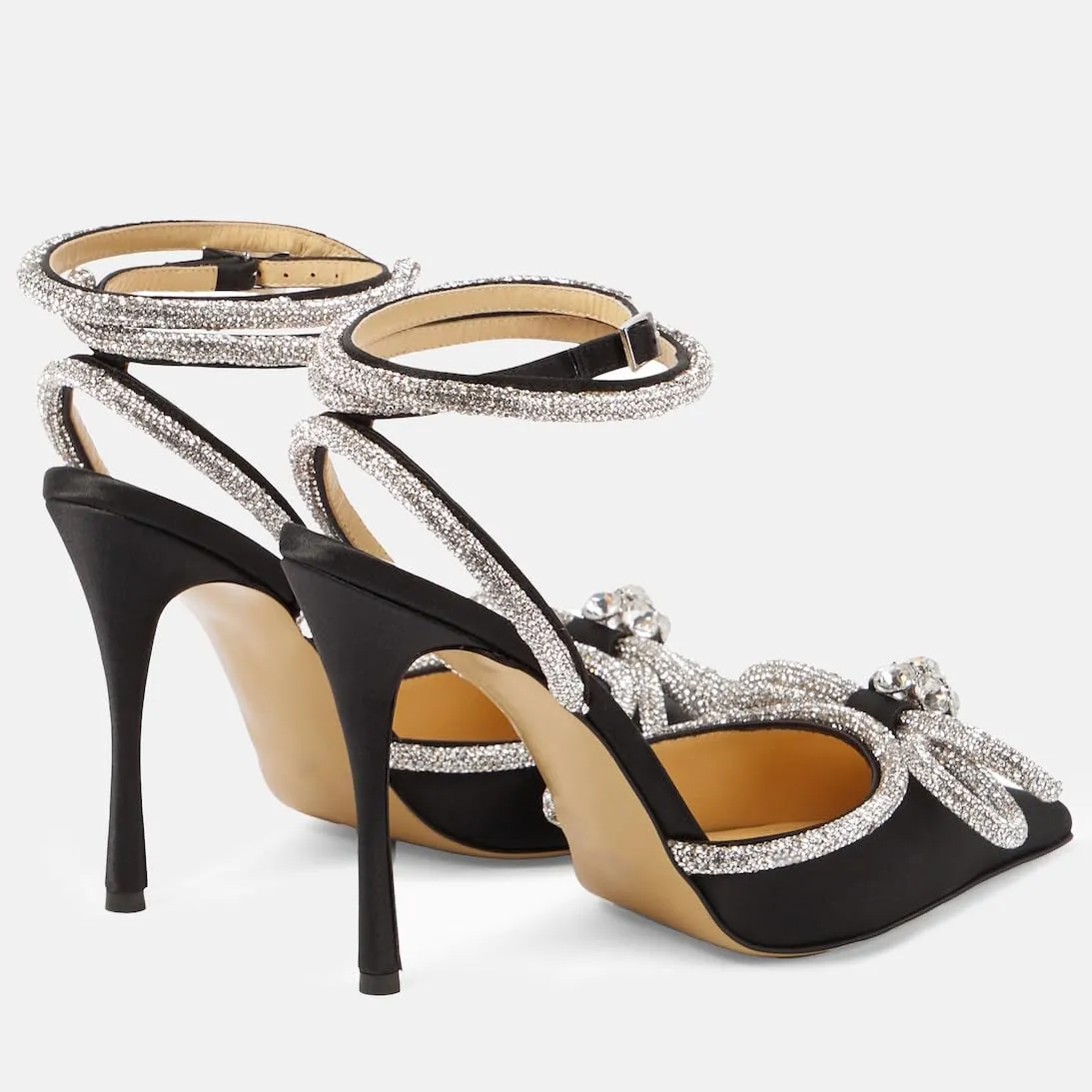 Women High Heeled Sandals Rhinestone Bow Heels Crystal Ankle Strap Stiletto Heeled Pumps Pointed Toe Satin for Bridal Wedding Dress Party Shoes
