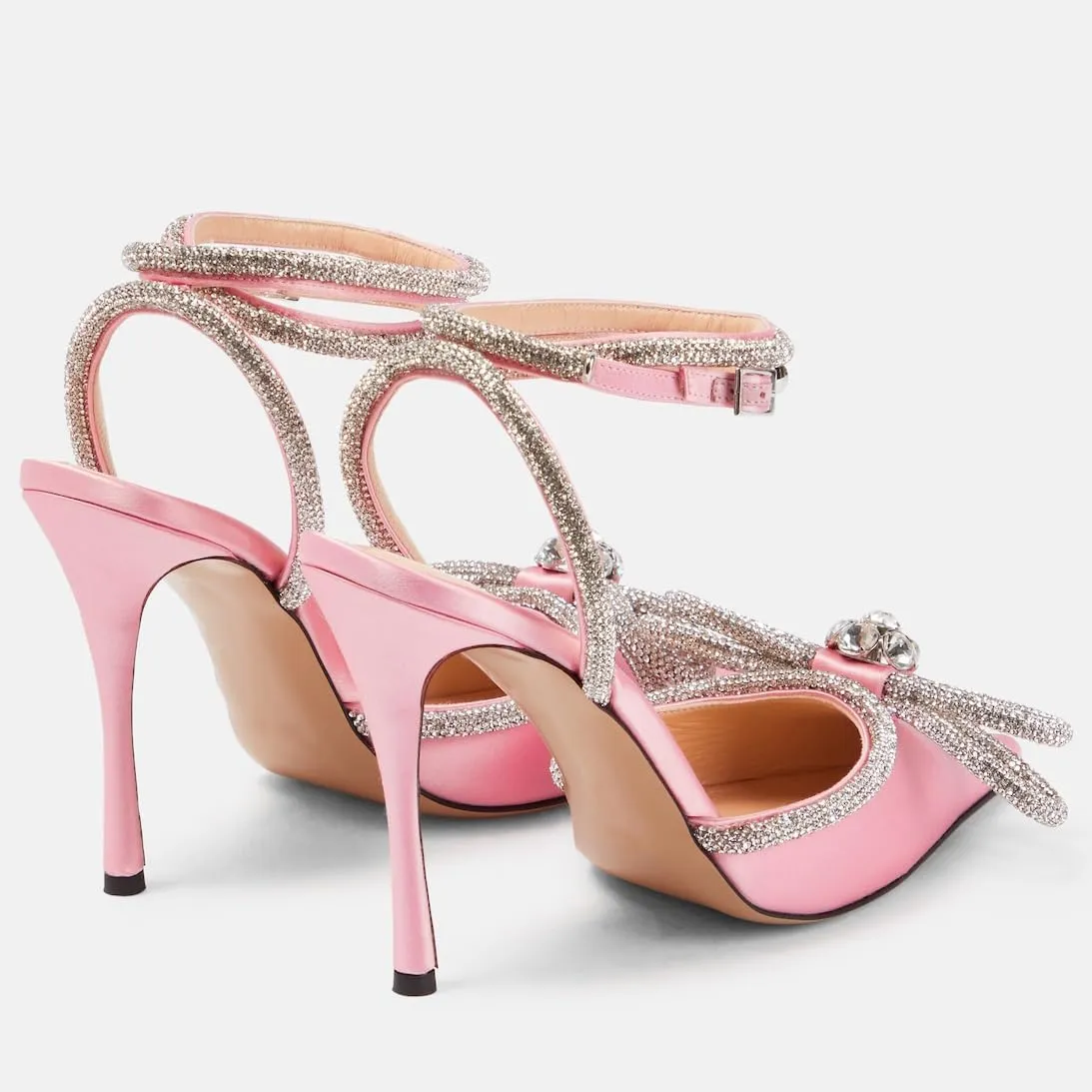 Women High Heeled Sandals Rhinestone Bow Heels Crystal Ankle Strap Stiletto Heeled Pumps Pointed Toe Satin for Bridal Wedding Dress Party Shoes