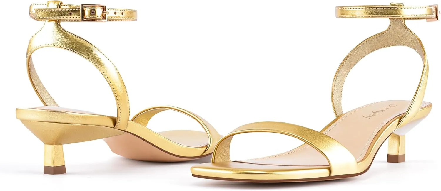 Women Kitten Heel Sandals Ankle Strap Heeled Sandals Square Open Toe Dress Party Shoes