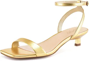 Women Kitten Heel Sandals Ankle Strap Heeled Sandals Square Open Toe Dress Party Shoes
