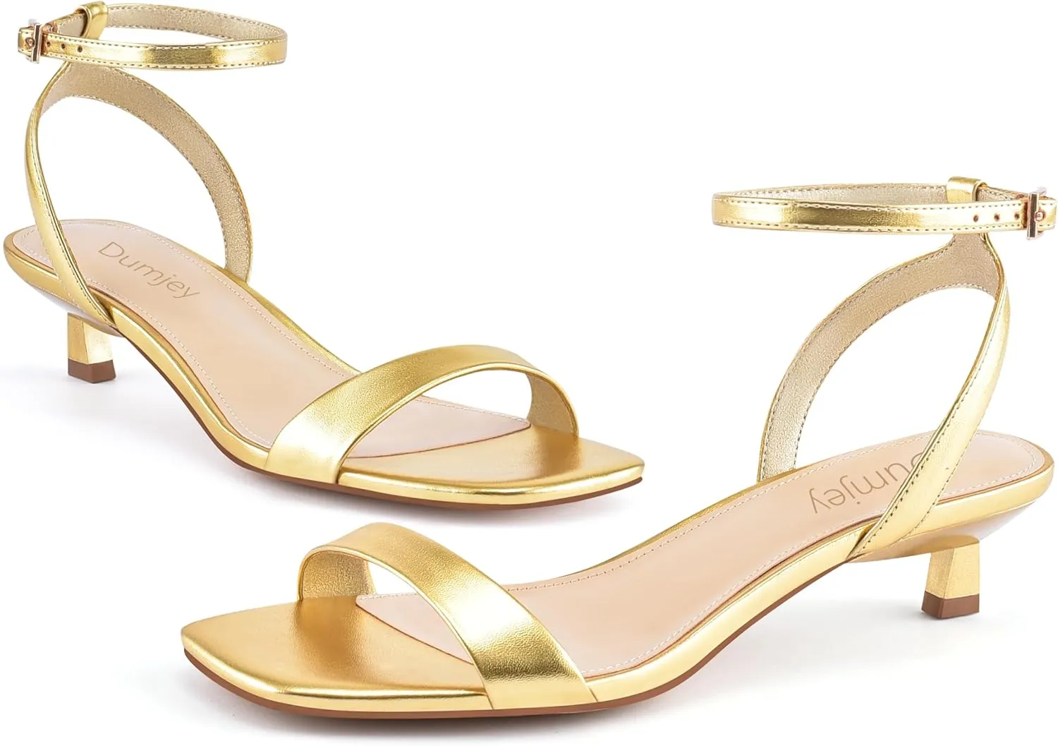 Women Kitten Heel Sandals Ankle Strap Heeled Sandals Square Open Toe Dress Party Shoes
