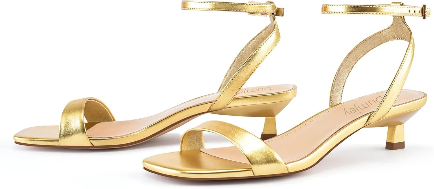 Women Kitten Heel Sandals Ankle Strap Heeled Sandals Square Open Toe Dress Party Shoes
