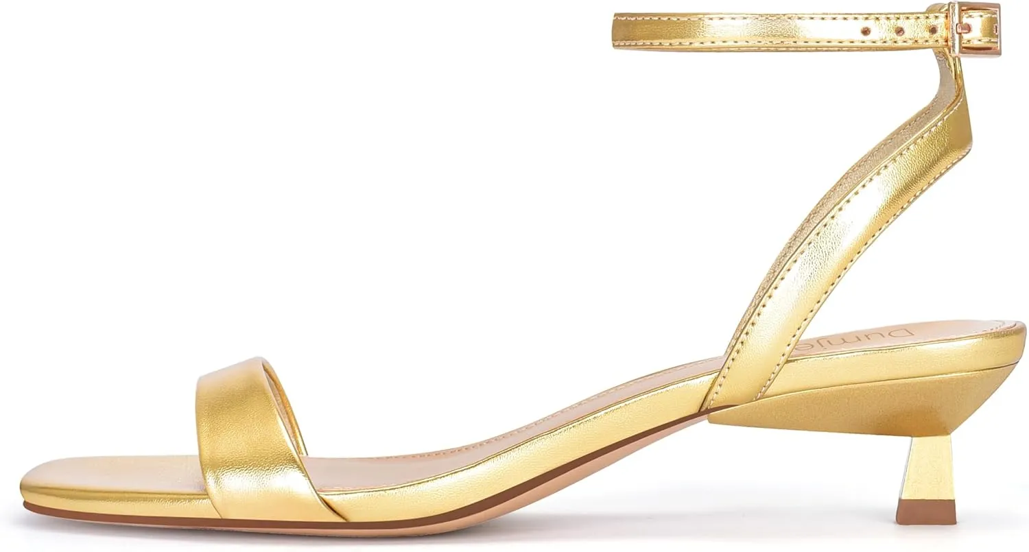 Women Kitten Heel Sandals Ankle Strap Heeled Sandals Square Open Toe Dress Party Shoes