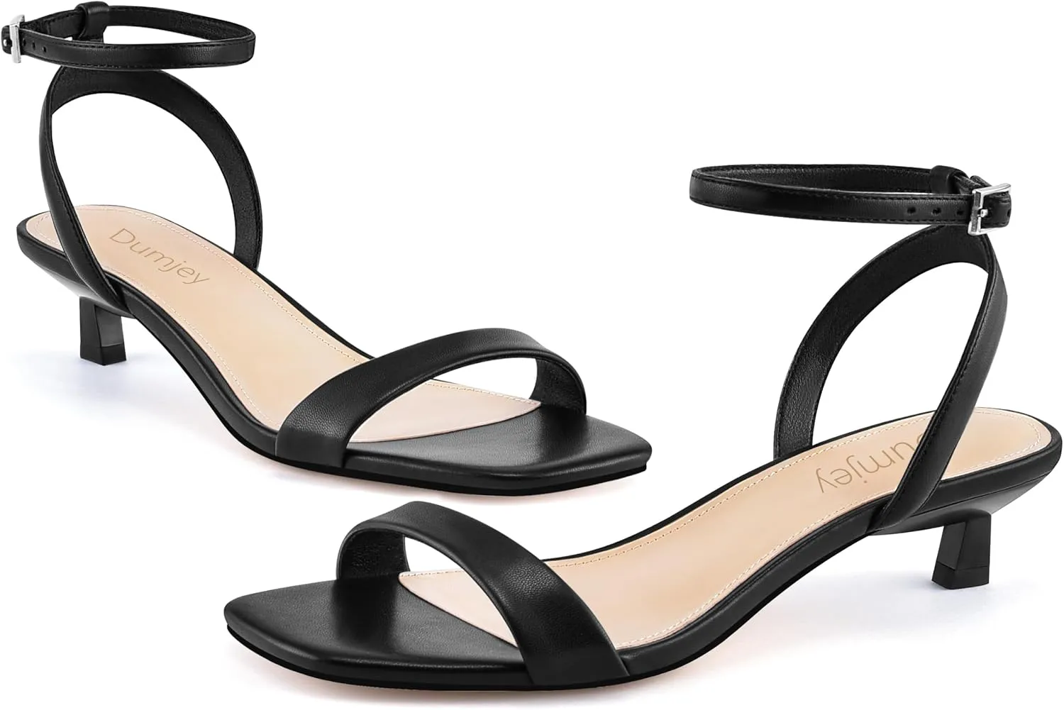 Women Kitten Heel Sandals Ankle Strap Heeled Sandals Square Open Toe Dress Party Shoes