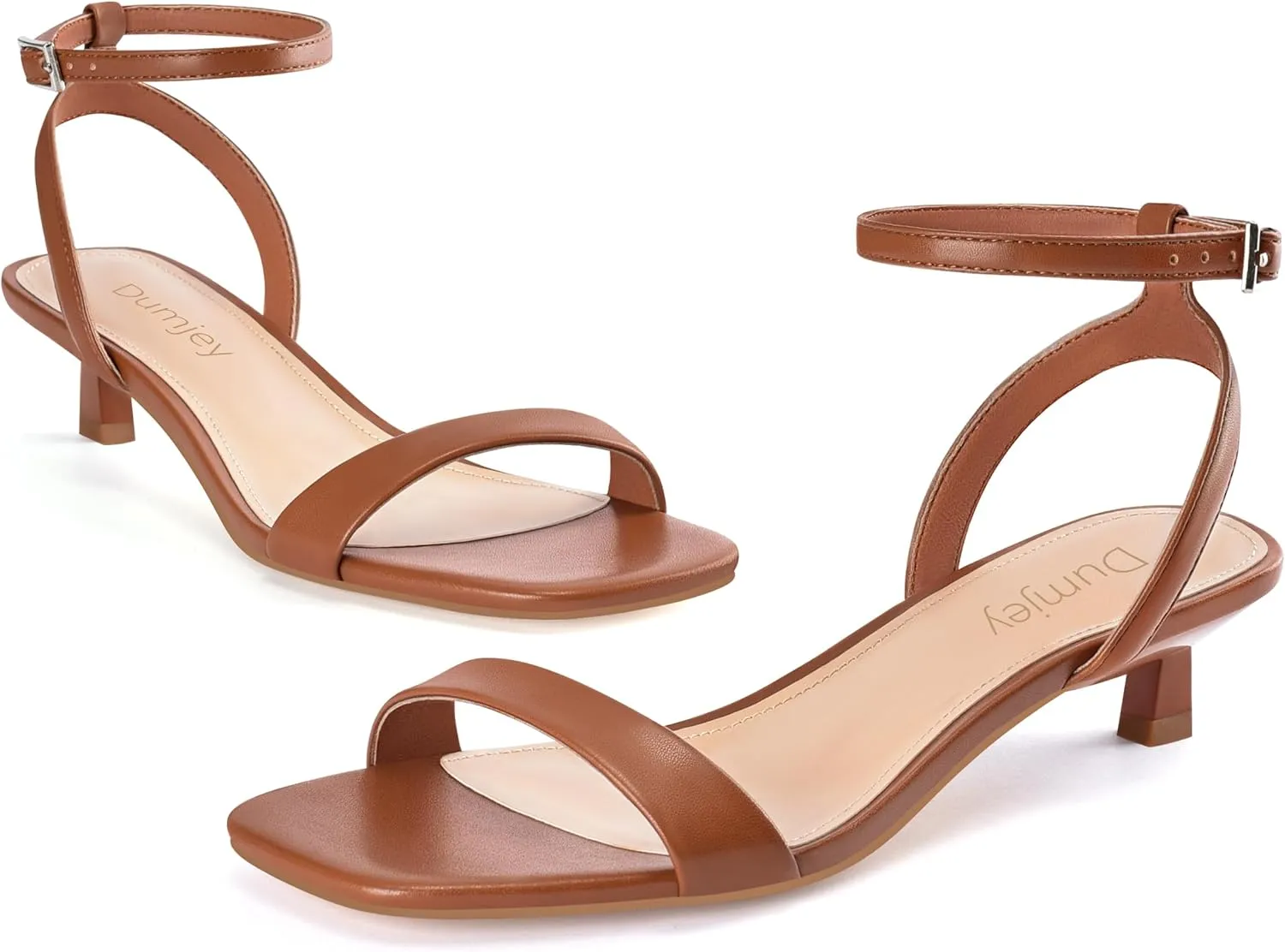 Women Kitten Heel Sandals Ankle Strap Heeled Sandals Square Open Toe Dress Party Shoes