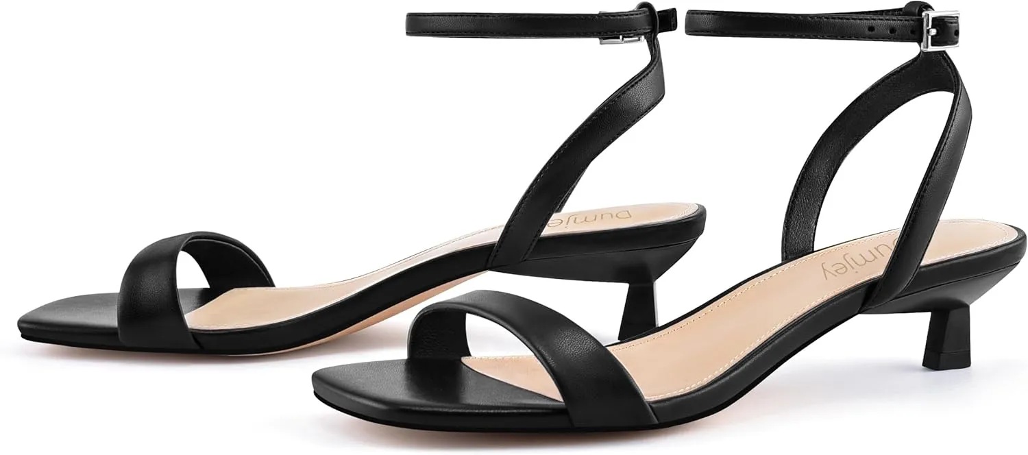 Women Kitten Heel Sandals Ankle Strap Heeled Sandals Square Open Toe Dress Party Shoes