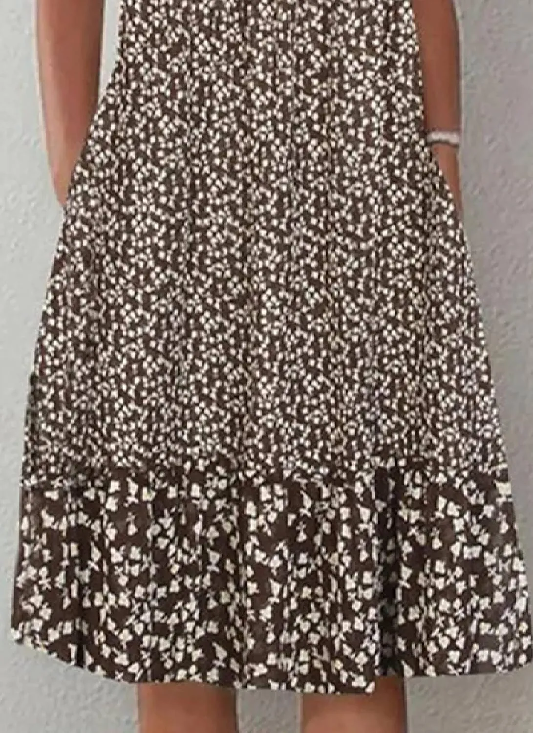 Women Round Neck Dresses 2025 Summer Button Down Short Sleeves Floral Print Midi Boho Wedding Guest Dress with Pockets