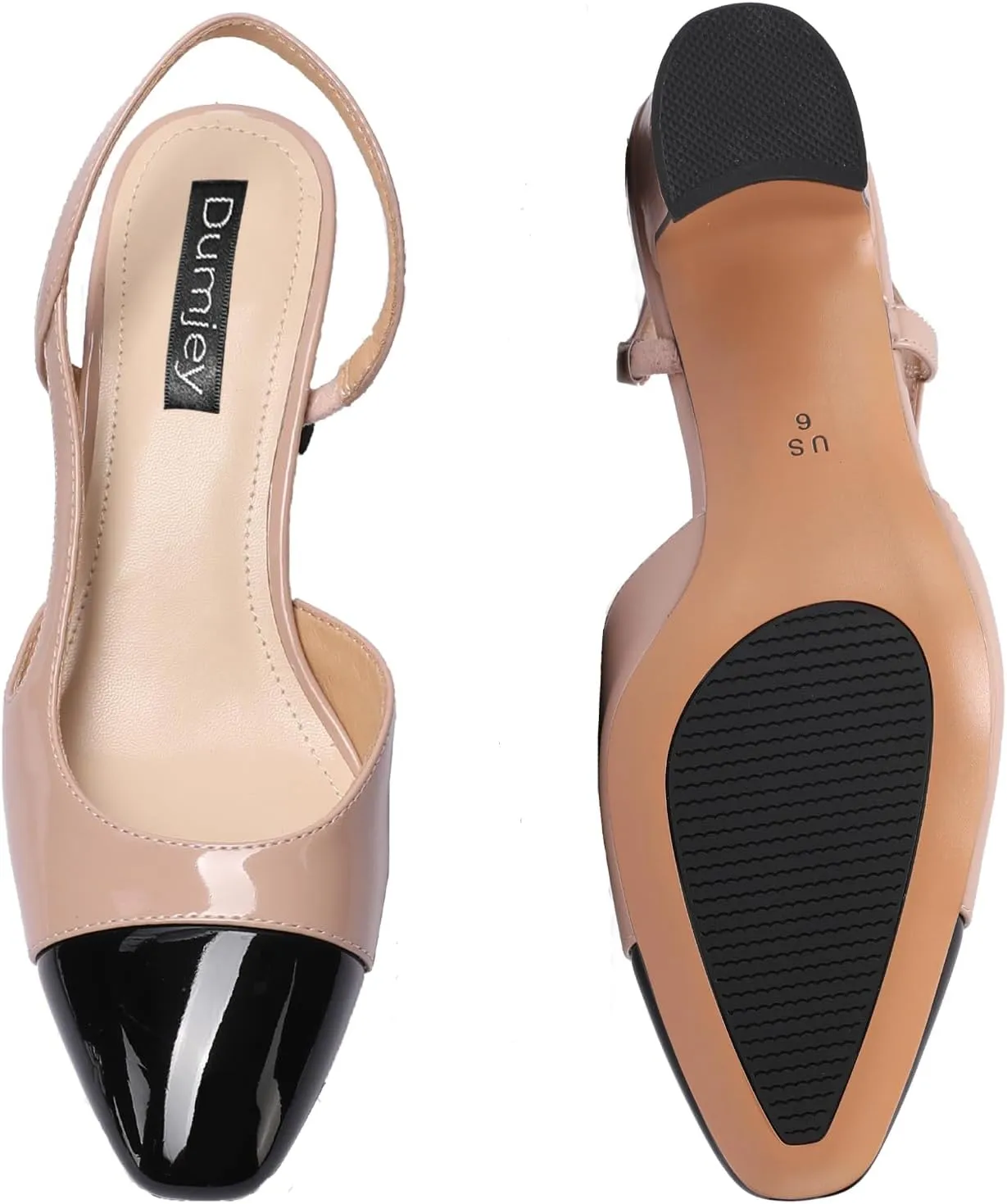 Women Slingback Heeled Sandals Cap Toe Block Mid Heel Pumps Two Toned Chunky Heels Vintage Formal Dress Slide Shoes