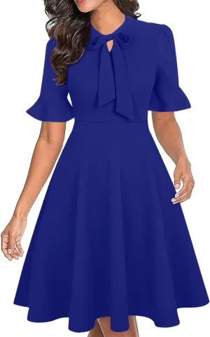 Women Summer Floral Ruffle Sleeve Wear to Work Church Wedding Guest Party Dresses