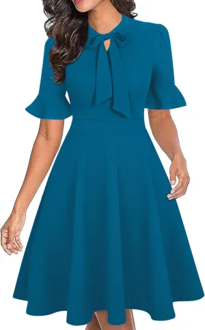 Women Summer Floral Ruffle Sleeve Wear to Work Church Wedding Guest Party Dresses