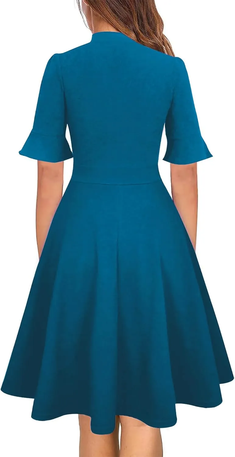 Women Summer Floral Ruffle Sleeve Wear to Work Church Wedding Guest Party Dresses