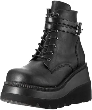 Women Wedge Ankle Boots Lace-Up Zip Round Toe High Heels Goth Combat Booties Chunky Heel Platform Motorcycle Boots