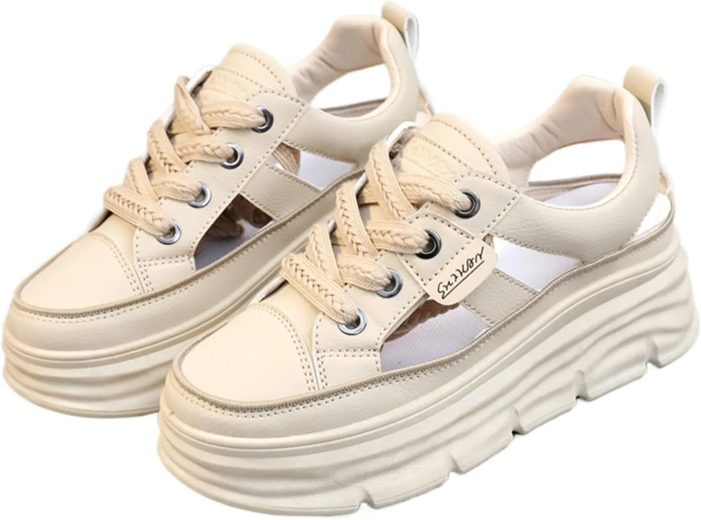 Women's 2025 Summer Lace-Up Platform Sandals, Breathable Mesh Casual Shoes with Height-Increase Sole, Lightweight Non-Slip Sneakers for Women