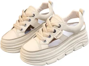 Women's 2025 Summer Lace-Up Platform Sandals, Breathable Mesh Casual Shoes with Height-Increase Sole, Lightweight Non-Slip Sneakers for Women
