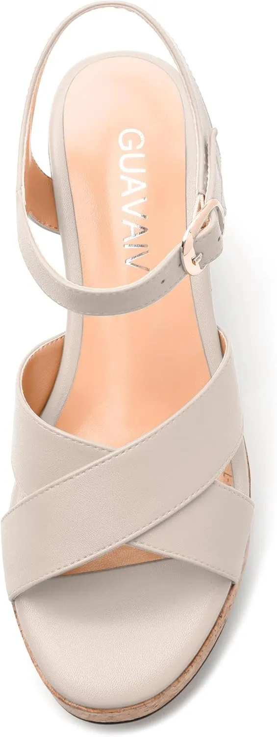 Women's 3-Inch Wedge Heeled Sandals - Chunky Platform with Adjustable Ankle Strap, Round Toe Solid Color for Work, Parties & Date Nights