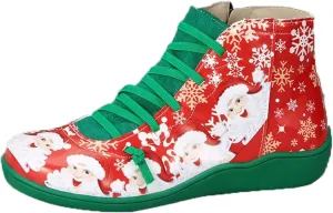 Women's Ankle Boots Fashion Faux Leather All-Match Shoes Calf Boots Lace-up Side Zipper Platform Winter Snow Boot