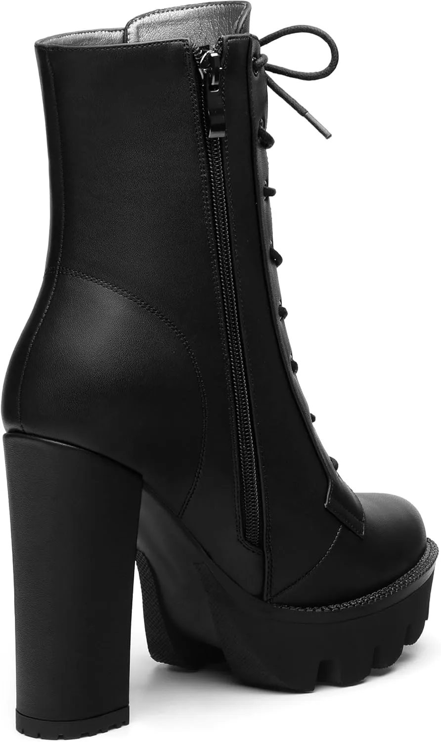 Womens Ankle Boots, High Chunky Heel Platform Ankle Booties for Women, Round Toe Lace-up Ankle Boots 4.5"