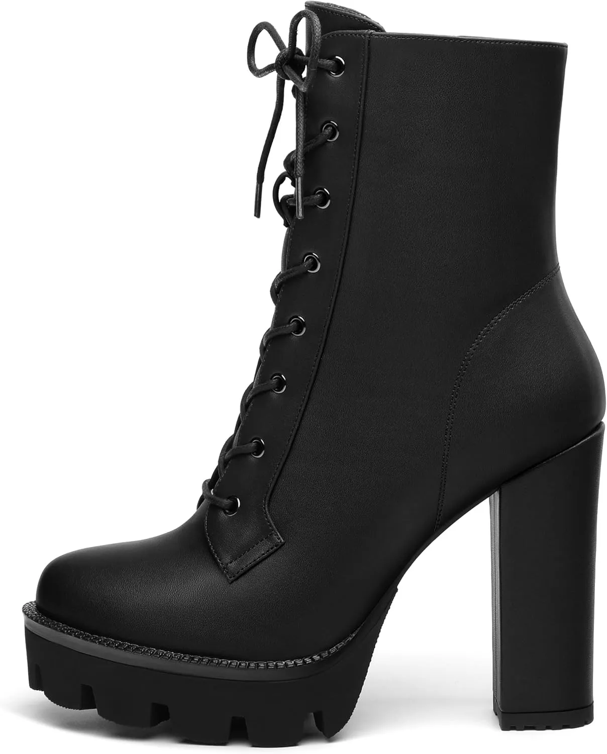 Womens Ankle Boots, High Chunky Heel Platform Ankle Booties for Women, Round Toe Lace-up Ankle Boots 4.5"
