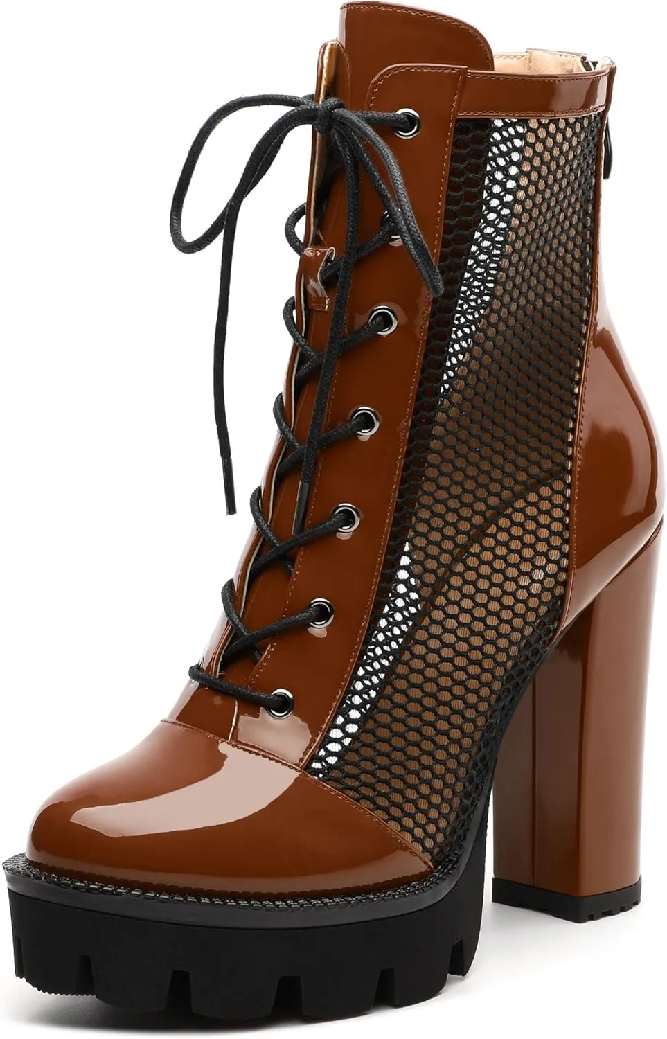 Womens Ankle Boots, Platform Chunky Heel Ankle Booties for Women, Sexy Mesh Sandal Booties with Back Zipper 4.5