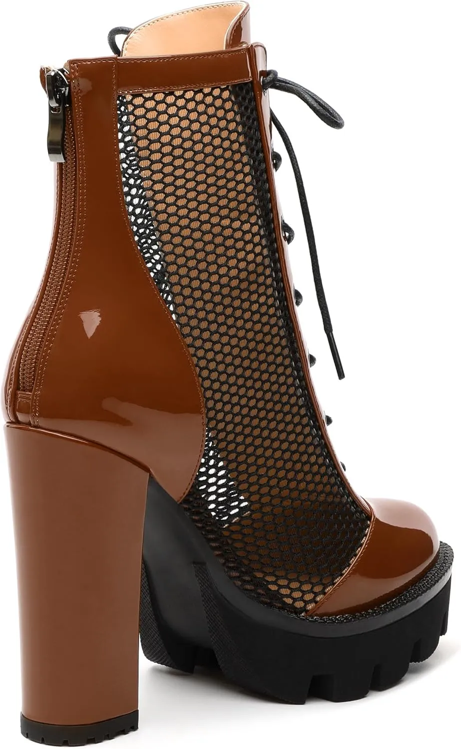 Womens Ankle Boots, Platform Chunky Heel Ankle Booties for Women, Sexy Mesh Sandal Booties with Back Zipper 4.5