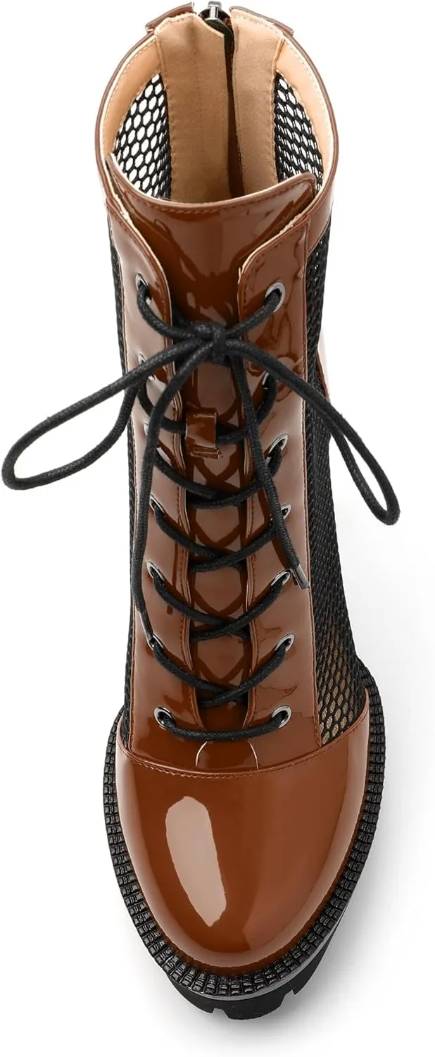 Womens Ankle Boots, Platform Chunky Heel Ankle Booties for Women, Sexy Mesh Sandal Booties with Back Zipper 4.5