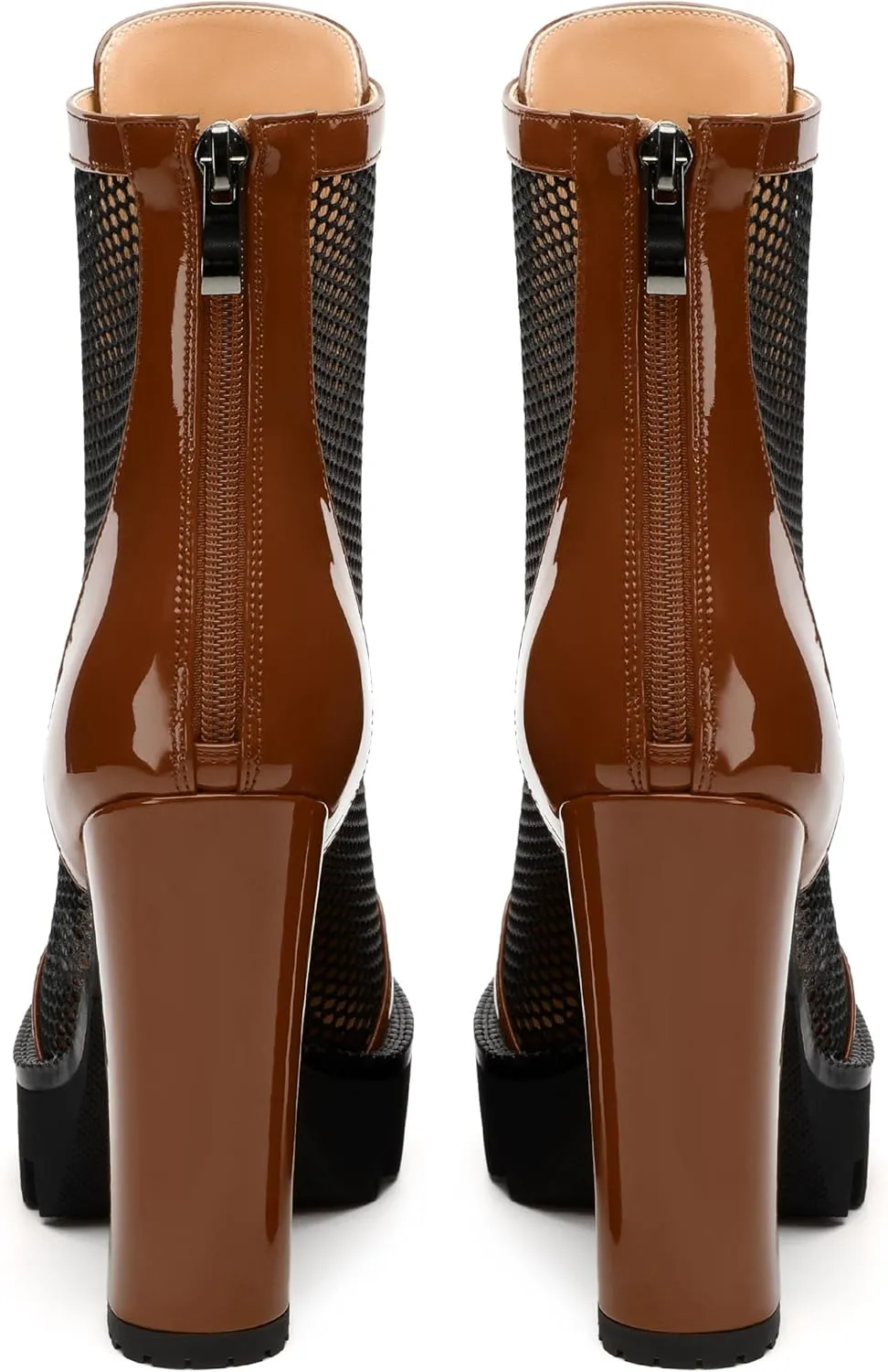 Womens Ankle Boots, Platform Chunky Heel Ankle Booties for Women, Sexy Mesh Sandal Booties with Back Zipper 4.5