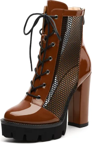 Womens Ankle Boots, Platform Chunky Heel Ankle Booties for Women, Sexy Mesh Sandal Booties with Back Zipper 4.5