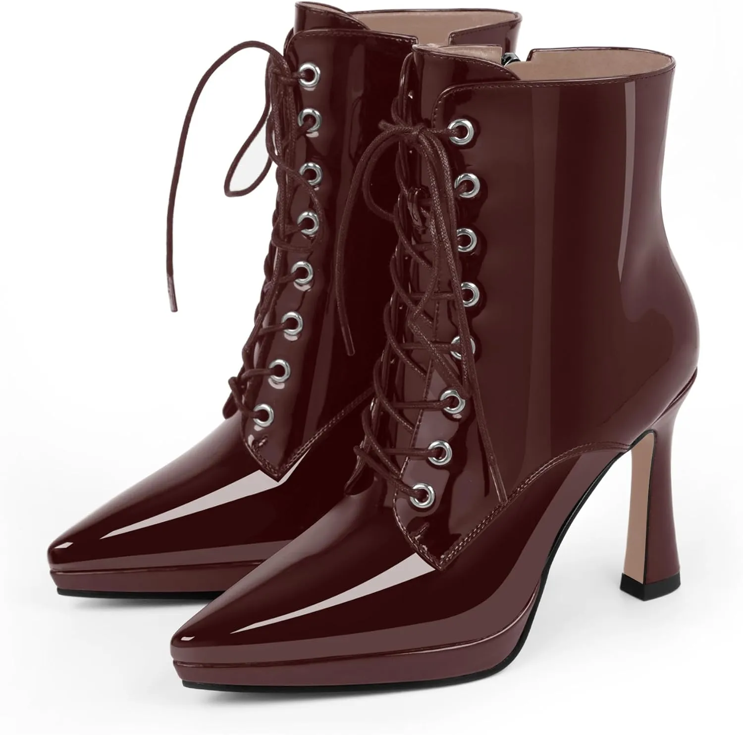 Women's Ankle Boots Platform Stilettos High Heel Pointed Toe Lace Up Dress Booties