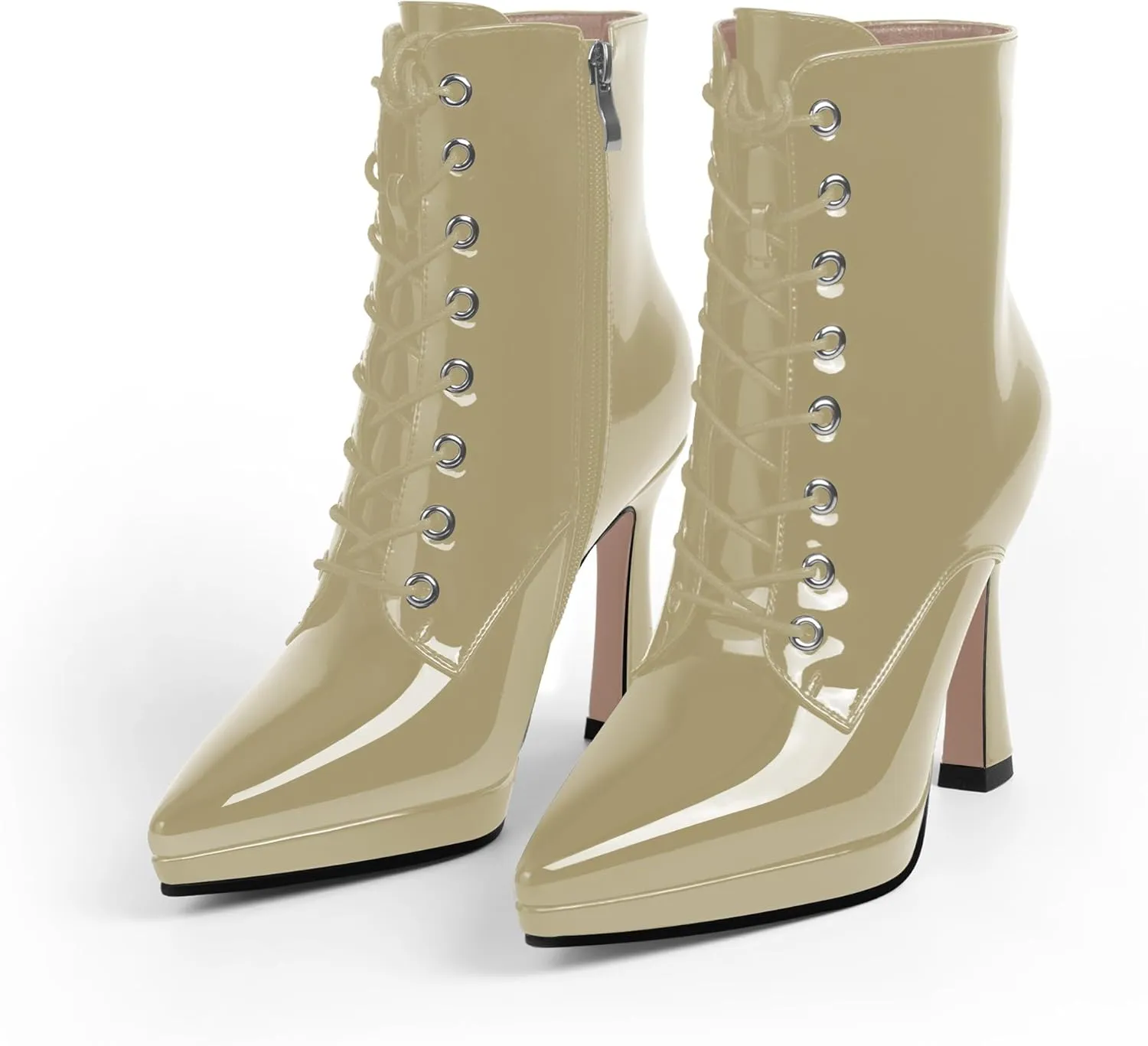 Women's Ankle Boots Platform Stilettos High Heel Pointed Toe Lace Up Dress Booties