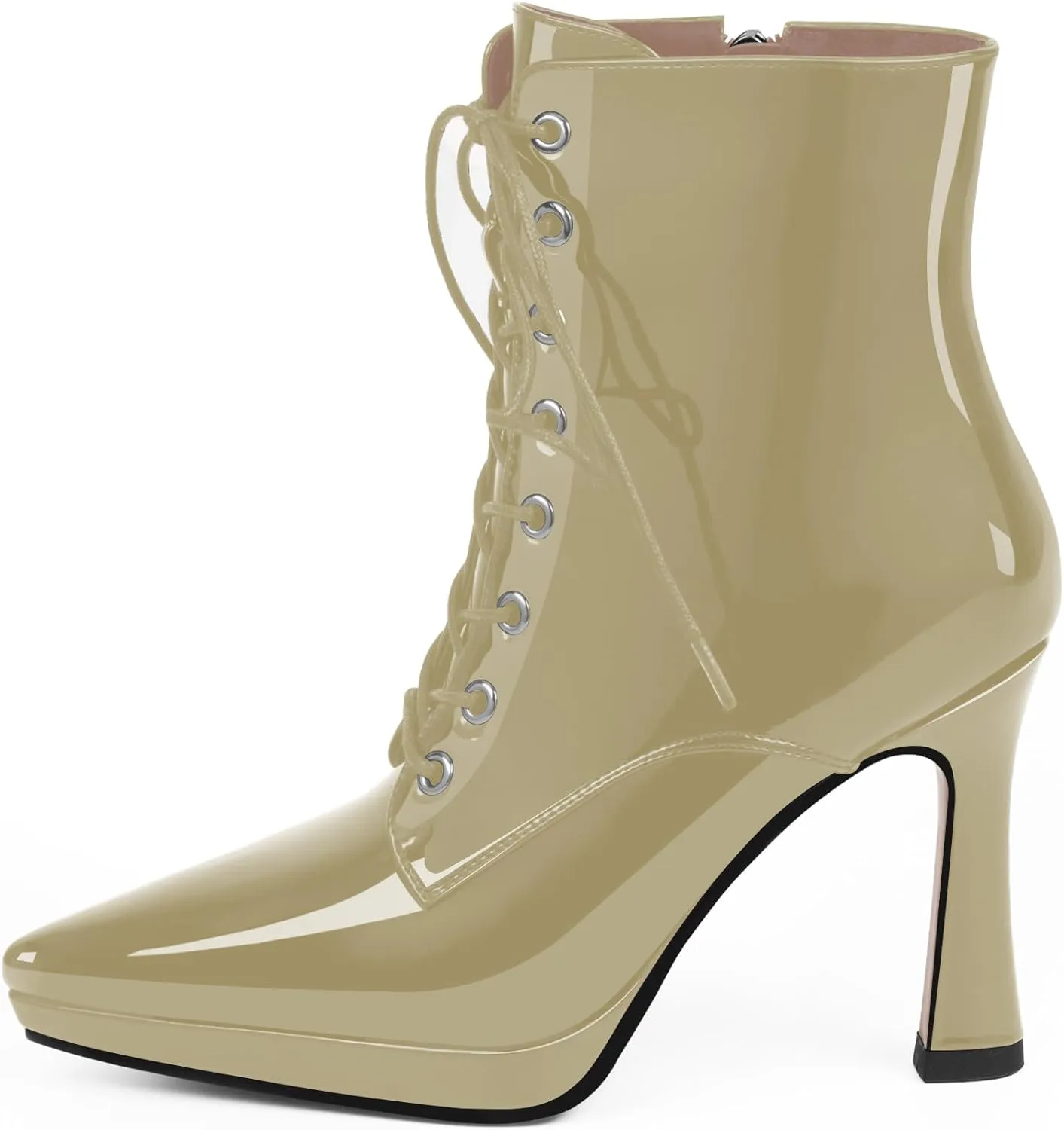 Women's Ankle Boots Platform Stilettos High Heel Pointed Toe Lace Up Dress Booties