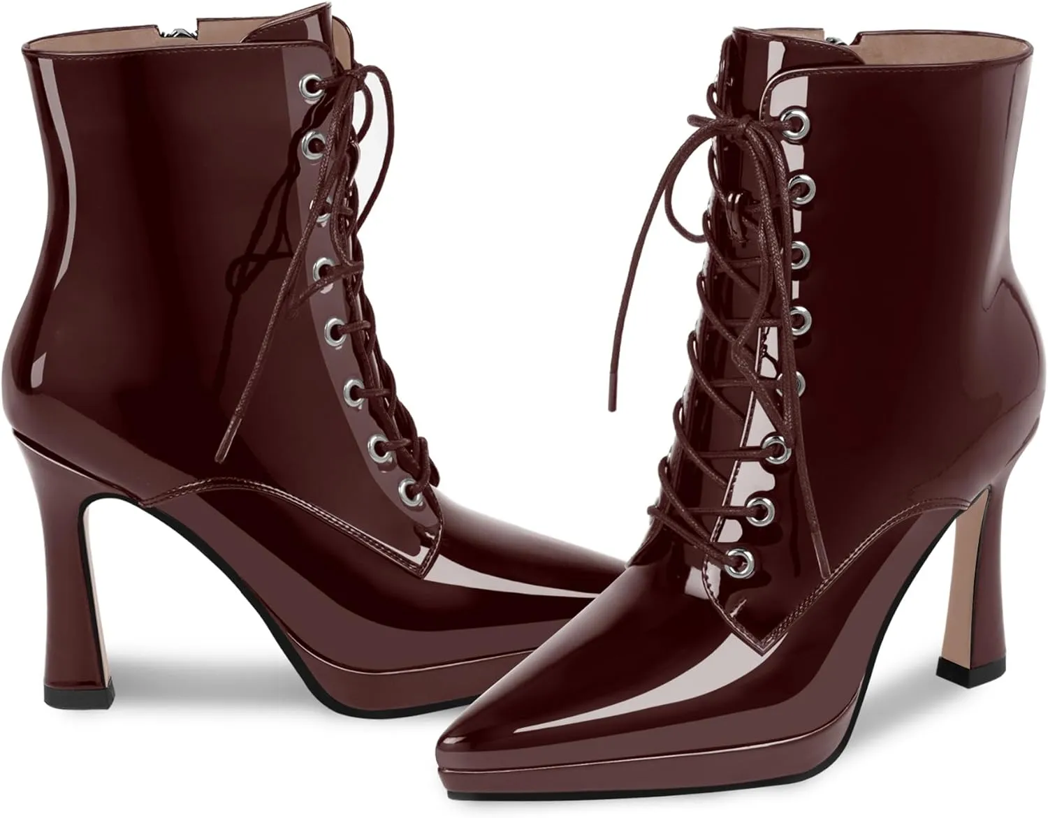 Women's Ankle Boots Platform Stilettos High Heel Pointed Toe Lace Up Dress Booties