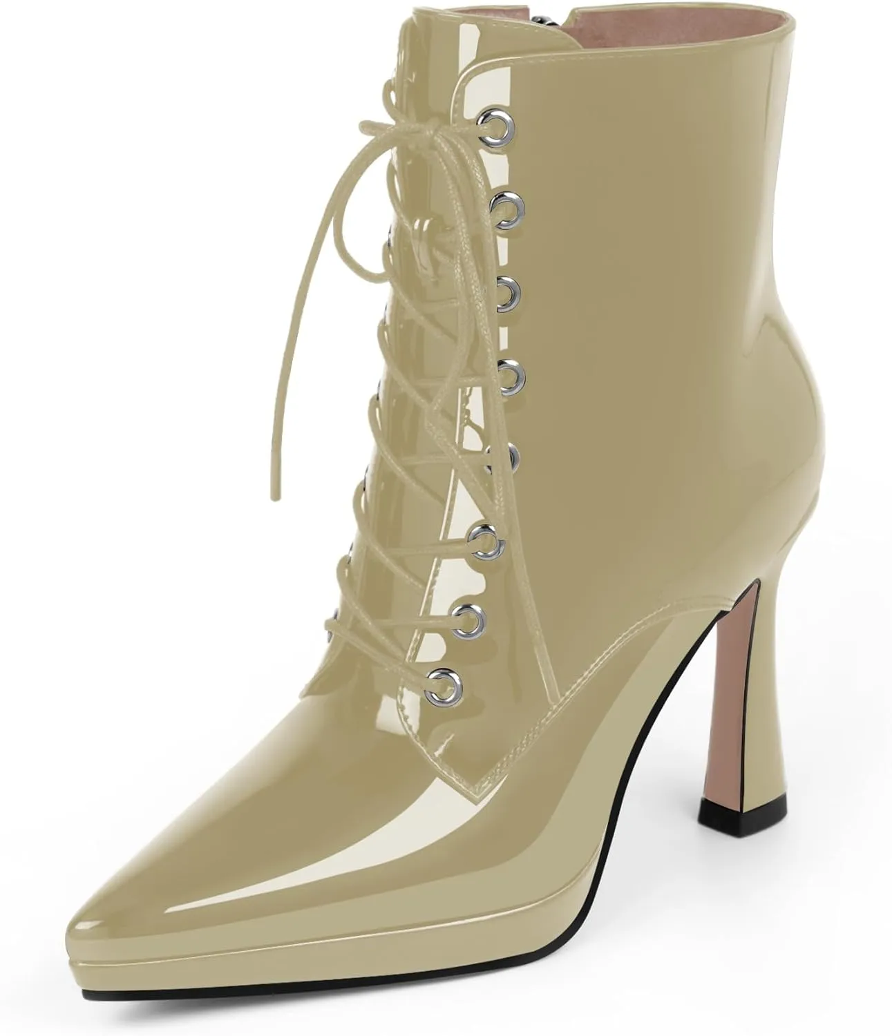 Women's Ankle Boots Platform Stilettos High Heel Pointed Toe Lace Up Dress Booties