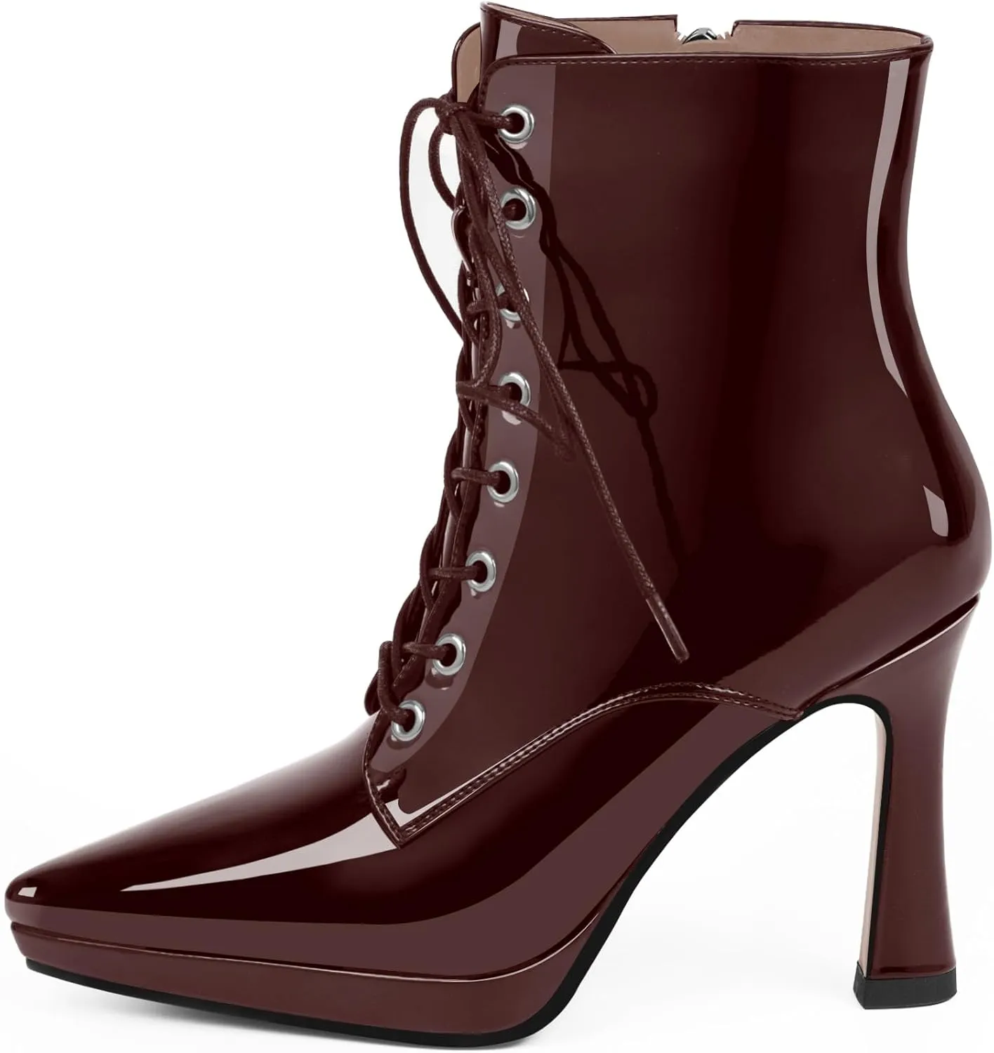 Women's Ankle Boots Platform Stilettos High Heel Pointed Toe Lace Up Dress Booties