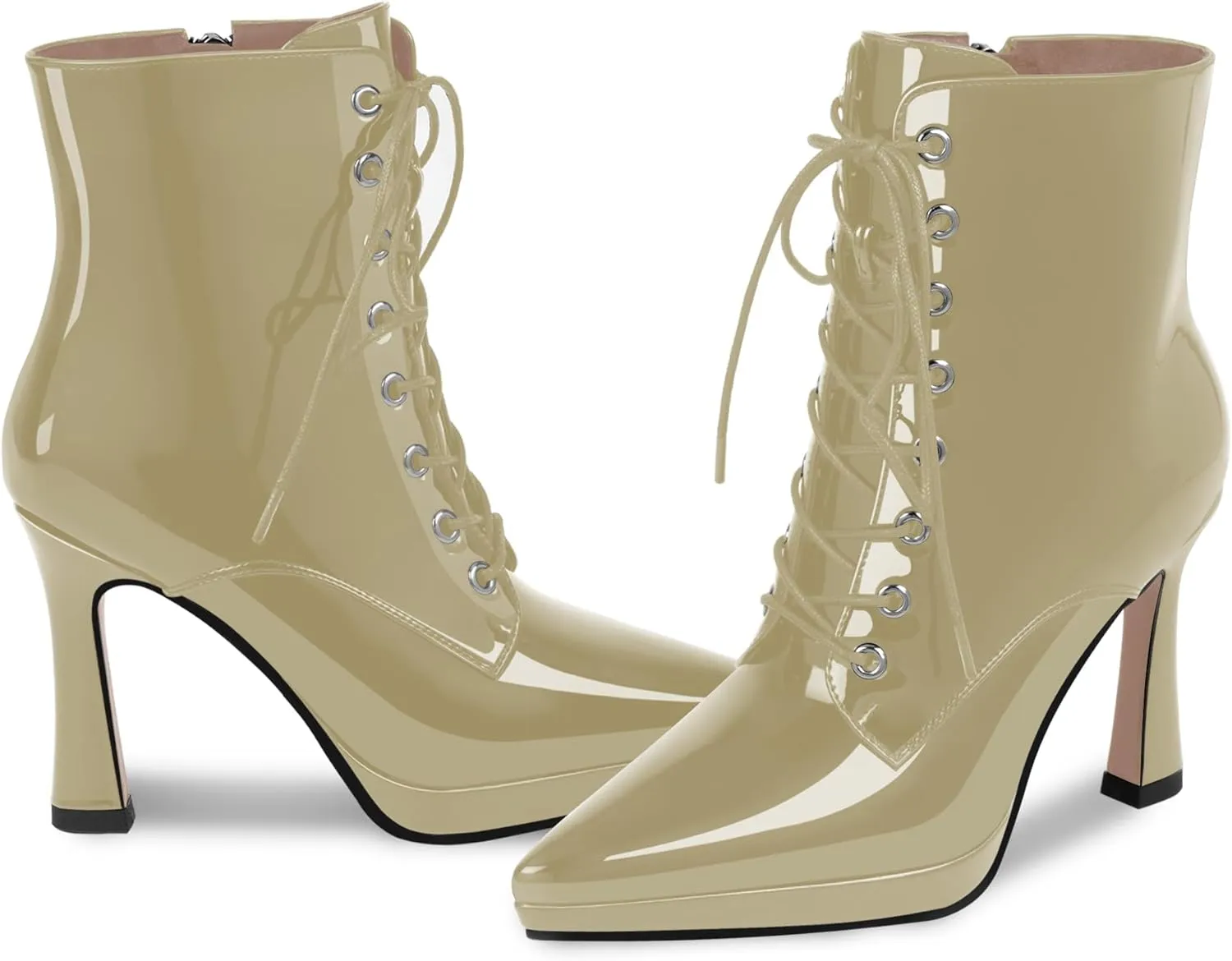 Women's Ankle Boots Platform Stilettos High Heel Pointed Toe Lace Up Dress Booties