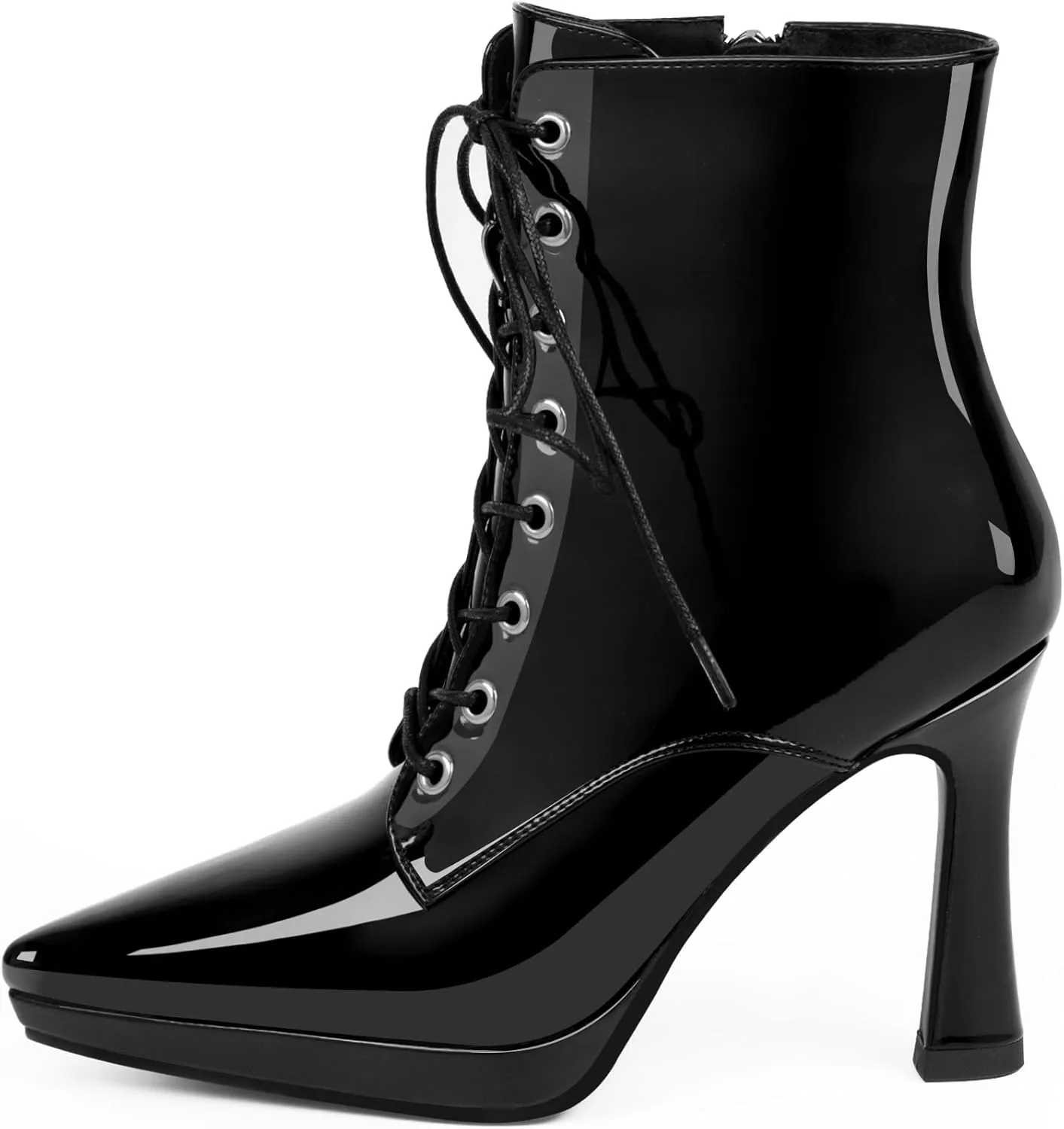 Women's Ankle Boots Platform Stilettos High Heel Pointed Toe Lace Up Dress Booties
