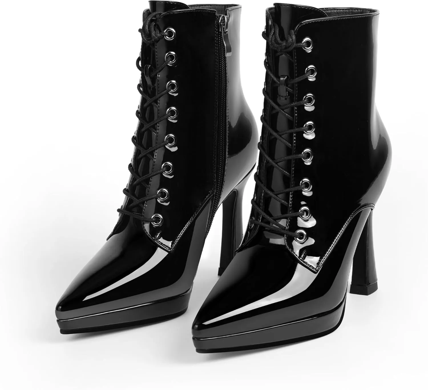 Women's Ankle Boots Platform Stilettos High Heel Pointed Toe Lace Up Dress Booties