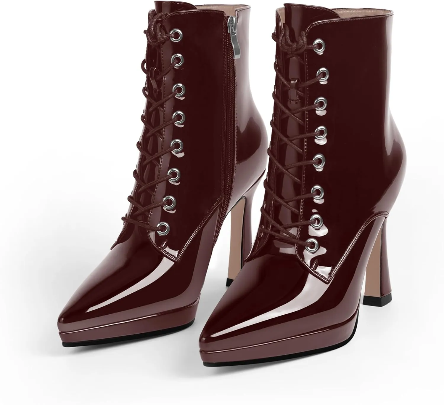 Women's Ankle Boots Platform Stilettos High Heel Pointed Toe Lace Up Dress Booties