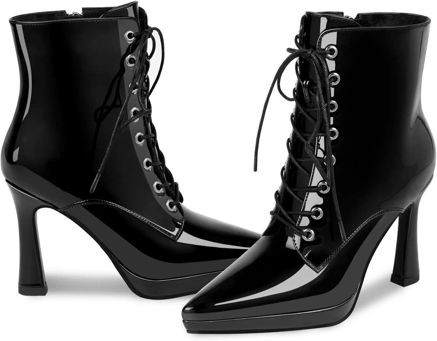 Women's Ankle Boots Platform Stilettos High Heel Pointed Toe Lace Up Dress Booties